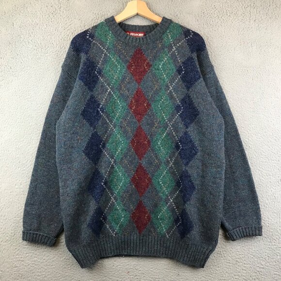 Vintage Pitlochry Made in Scotland Wool Argyle sweater Size L - Picture 1 of 8